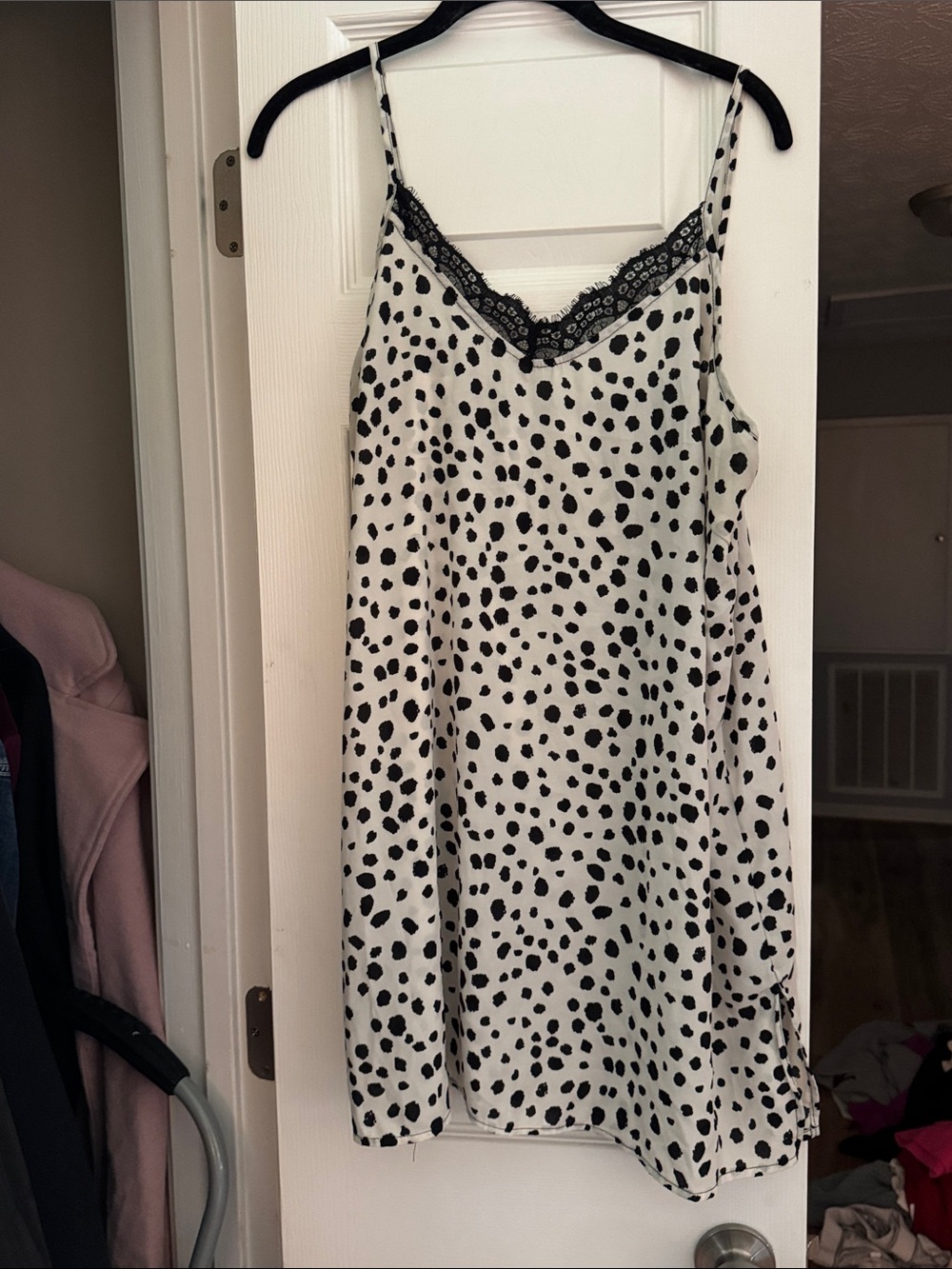 Grace & Emma Black White Animal Spot Print Lace Trim Cami Tank Top XL